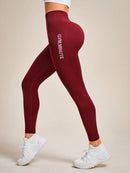 Slayform Calça Legging Esportiva Elástica Simples e Casual com Estampa de Letra, Cintura Alta, para Ioga, Mulheres