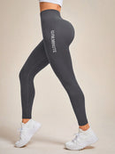 Slayform Calça Legging Esportiva Elástica Simples e Casual com Estampa de Letra, Cintura Alta, para Ioga, Mulheres