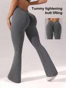 Slayform Calça legging  fitness e ioga aderente, franzida e evasê para senhoras