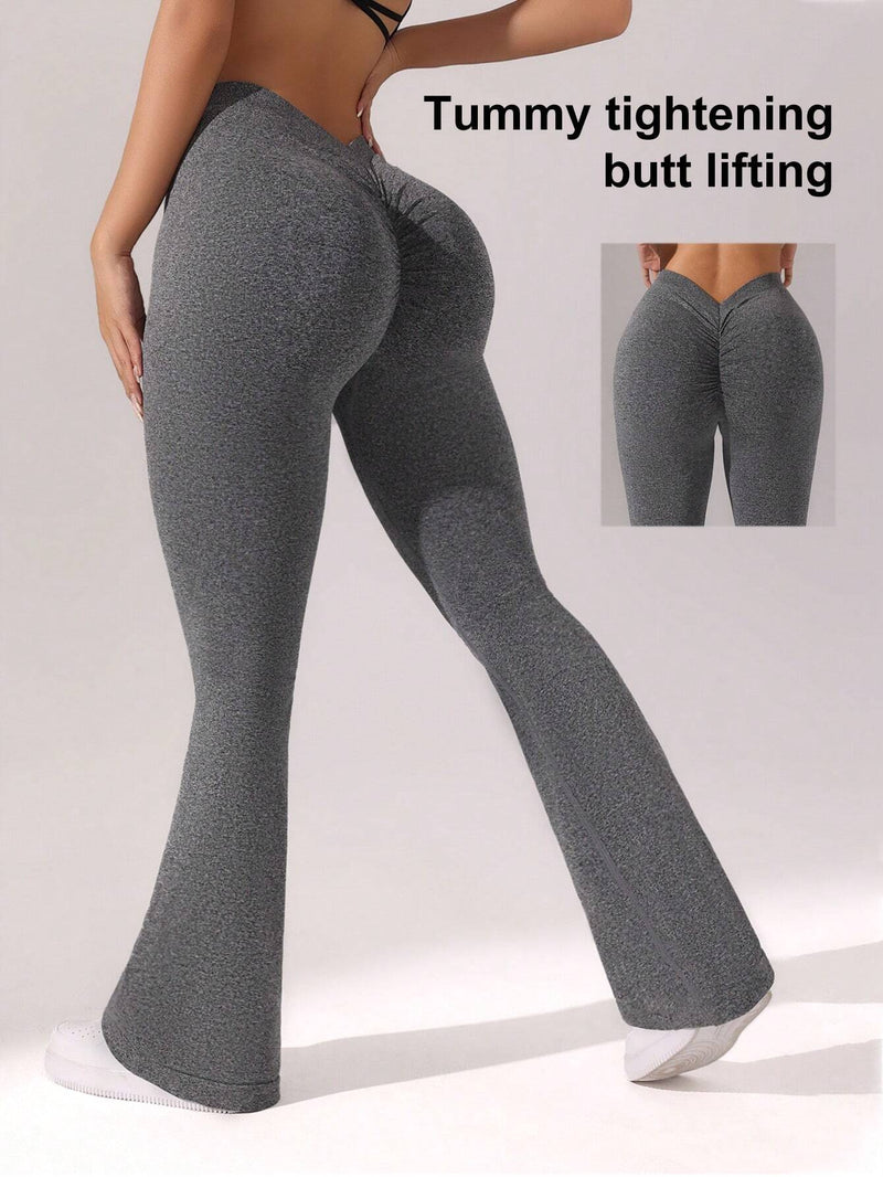 Slayform Calça casual, fitness e ioga aderente, franzida e evasê para senhoras