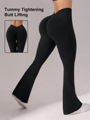 Slayform Calça legging  fitness e ioga aderente, franzida e evasê para senhoras