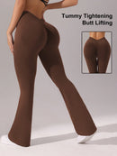 Slayform Calça legging  fitness e ioga aderente, franzida e evasê para senhoras