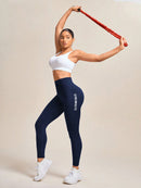 Slayform Calça Legging Esportiva Elástica Simples e Casual com Estampa de Letra, Cintura Alta, para Ioga, Mulheres