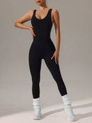 Slayform Macacão Ativewear Sem Costura, Monocromático, Decote Redondo e Sem Costas