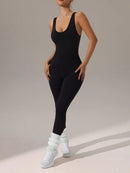 Slayform Macacão Ativewear Sem Costura, Monocromático, Decote Redondo e Sem Costas