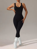 Slayform Macacão Ativewear Sem Costura, Monocromático, Decote Redondo e Sem Costas