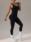 Slayform Macacão Ativewear Sem Costura, Monocromático, Decote Redondo e Sem Costas