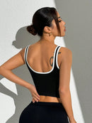 Slayform Regata Cropped Ajustada de Atividades Esportivas com Acabamento Contrastante, Moda Feminina de Verão