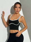 Slayform Regata Cropped Ajustada de Atividades Esportivas com Acabamento Contrastante, Moda Feminina de Verão