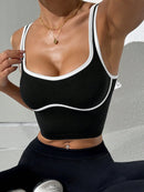Slayform Regata Cropped Ajustada de Atividades Esportivas com Acabamento Contrastante, Moda Feminina de Verão