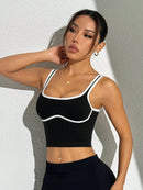 Slayform Regata Cropped Ajustada de Atividades Esportivas com Acabamento Contrastante, Moda Feminina de Verão