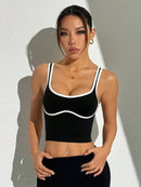 Slayform Regata Cropped Ajustada de Atividades Esportivas com Acabamento Contrastante, Moda Feminina de Verão