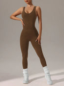 Slayform Macacão Ativewear Sem Costura, Monocromático, Decote Redondo e Sem Costas