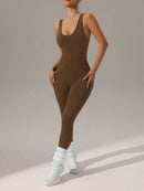 Slayform Macacão Ativewear Sem Costura, Monocromático, Decote Redondo e Sem Costas