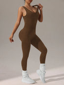 Slayform Macacão Ativewear Sem Costura, Monocromático, Decote Redondo e Sem Costas