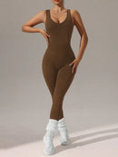 Slayform Macacão Ativewear Sem Costura, Monocromático, Decote Redondo e Sem Costas