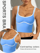 Slayform Regata Cropped Ajustada de Atividades Esportivas com Acabamento Contrastante, Moda Feminina de Verão