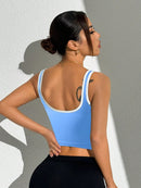 Slayform Regata Cropped Ajustada de Atividades Esportivas com Acabamento Contrastante, Moda Feminina de Verão