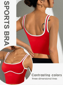 Slayform Regata Cropped Ajustada de Atividades Esportivas com Acabamento Contrastante, Moda Feminina de Verão