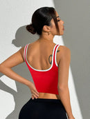 Slayform Regata Cropped Ajustada de Atividades Esportivas com Acabamento Contrastante, Moda Feminina de Verão