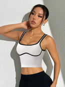 Slayform Regata Cropped Ajustada de Atividades Esportivas com Acabamento Contrastante, Moda Feminina de Verão
