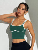 Slayform Regata Cropped Ajustada de Atividades Esportivas com Acabamento Contrastante, Moda Feminina de Verão