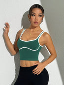 Slayform Regata Cropped Ajustada de Atividades Esportivas com Acabamento Contrastante, Moda Feminina de Verão