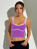 Slayform Regata Cropped Ajustada de Atividades Esportivas com Acabamento Contrastante, Moda Feminina de Verão