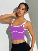 Slayform Regata Cropped Ajustada de Atividades Esportivas com Acabamento Contrastante, Moda Feminina de Verão