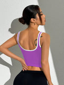 Slayform Regata Cropped Ajustada de Atividades Esportivas com Acabamento Contrastante, Moda Feminina de Verão