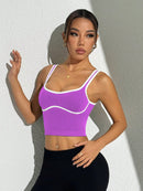 Slayform Regata Cropped Ajustada de Atividades Esportivas com Acabamento Contrastante, Moda Feminina de Verão