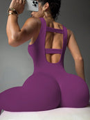 Slayform Macacão Ativewear Sem Costura, Monocromático, Decote Redondo e Sem Costas