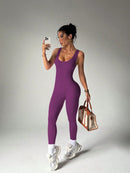 Slayform Macacão Ativewear Sem Costura, Monocromático, Decote Redondo e Sem Costas