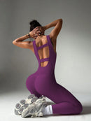 Slayform Macacão Ativewear Sem Costura, Monocromático, Decote Redondo e Sem Costas