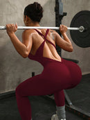 Slayform macacão Esportivo Feminino Sem Mangas com Decote Cruzado Vazado na Parte Traseira, na Cor Sólida, Para Exercícios Diários e Academia