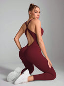 Slayform Macaquinho Esportivo Feminino Sem Mangas com Decote Cruzado Vazado na Parte Traseira, na Cor Sólida, Para Exercícios Diários e Academia