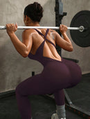 Slayform macacão Esportivo Feminino Sem Mangas com Decote Cruzado Vazado na Parte Traseira, na Cor Sólida, Para Exercícios Diários e Academia