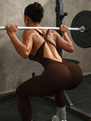 Slayform Macaquinho Esportivo Feminino Sem Mangas com Decote Cruzado Vazado na Parte Traseira, na Cor Sólida, Para Exercícios Diários e Academia