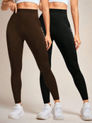 Slayform Calça Legging Esportiva Elástica Simples e Casual com Estampa de Letra, Cintura Alta, para Ioga, Mulheres