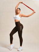 Slayform Calça Legging Esportiva Elástica Simples e Casual com Estampa de Letra, Cintura Alta, para Ioga, Mulheres