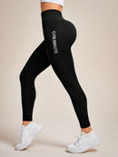 Slayform Calça Legging Esportiva Elástica Simples e Casual com Estampa de Letra, Cintura Alta, para Ioga, Mulheres