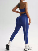 Easithlete Conjunto de Sutiã Esportivo e Legging Sem Costura com Estampa de Listras Rosas para Mulheres