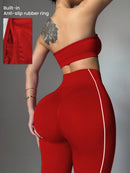 Easithlete Conjunto de Sutiã Esportivo e Legging Sem Costura com Estampa de Listras Rosas para Mulheres