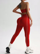 Easithlete Conjunto de Sutiã Esportivo e Legging Sem Costura com Estampa de Listras Rosas para Mulheres