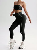 Easithlete Conjunto de Sutiã Esportivo e Legging Sem Costura com Estampa de Listras Rosas para Mulheres