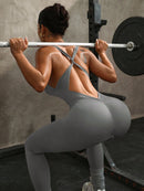 Slayform macacão Esportivo Feminino Sem Mangas com Decote Cruzado Vazado na Parte Traseira, na Cor Sólida, Para Exercícios Diários e Academia