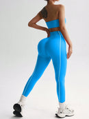 Easithlete Conjunto de Sutiã Esportivo e Legging Sem Costura com Estampa de Listras Rosas para Mulheres