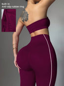 Easithlete Conjunto de Sutiã Esportivo e Legging Sem Costura com Estampa de Listras Rosas para Mulheres