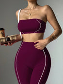 Easithlete Conjunto de Sutiã Esportivo e Legging Sem Costura com Estampa de Listras Rosas para Mulheres