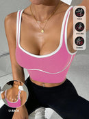 Slayform Regata Cropped Ajustada de Atividades Esportivas com Acabamento Contrastante, Moda Feminina de Verão